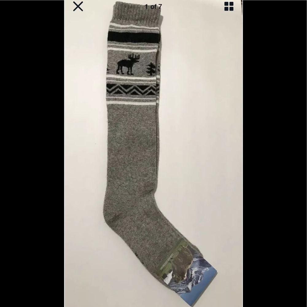 Knee high tall socks yak woolblend thermal grey L Mongolia